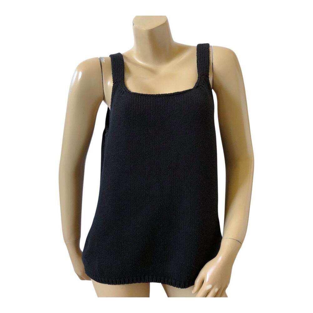 Gap Sweater Knit Tank Top Womens XL Black Cotton Blend Square Neck Stretch